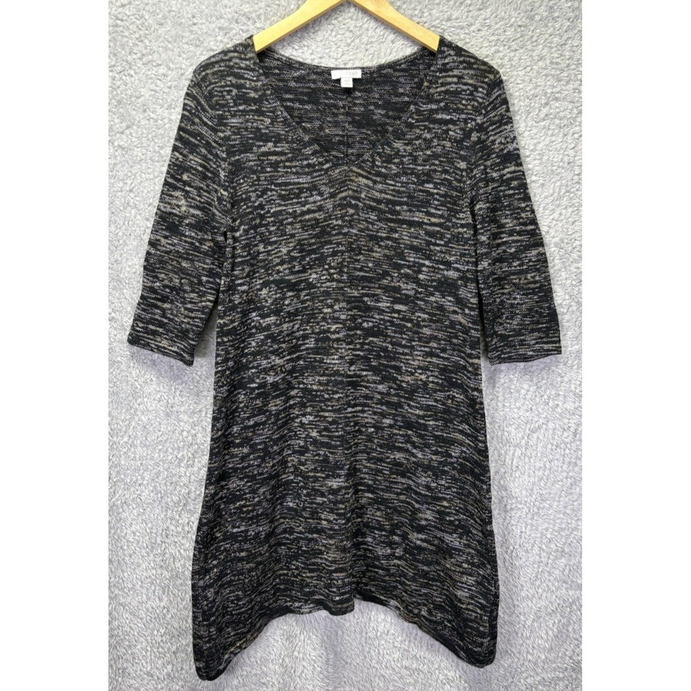 J Jill Midi Knit Sweater Dress Cotton Silk Blend Petit‎ Small V Neck Shark Bite